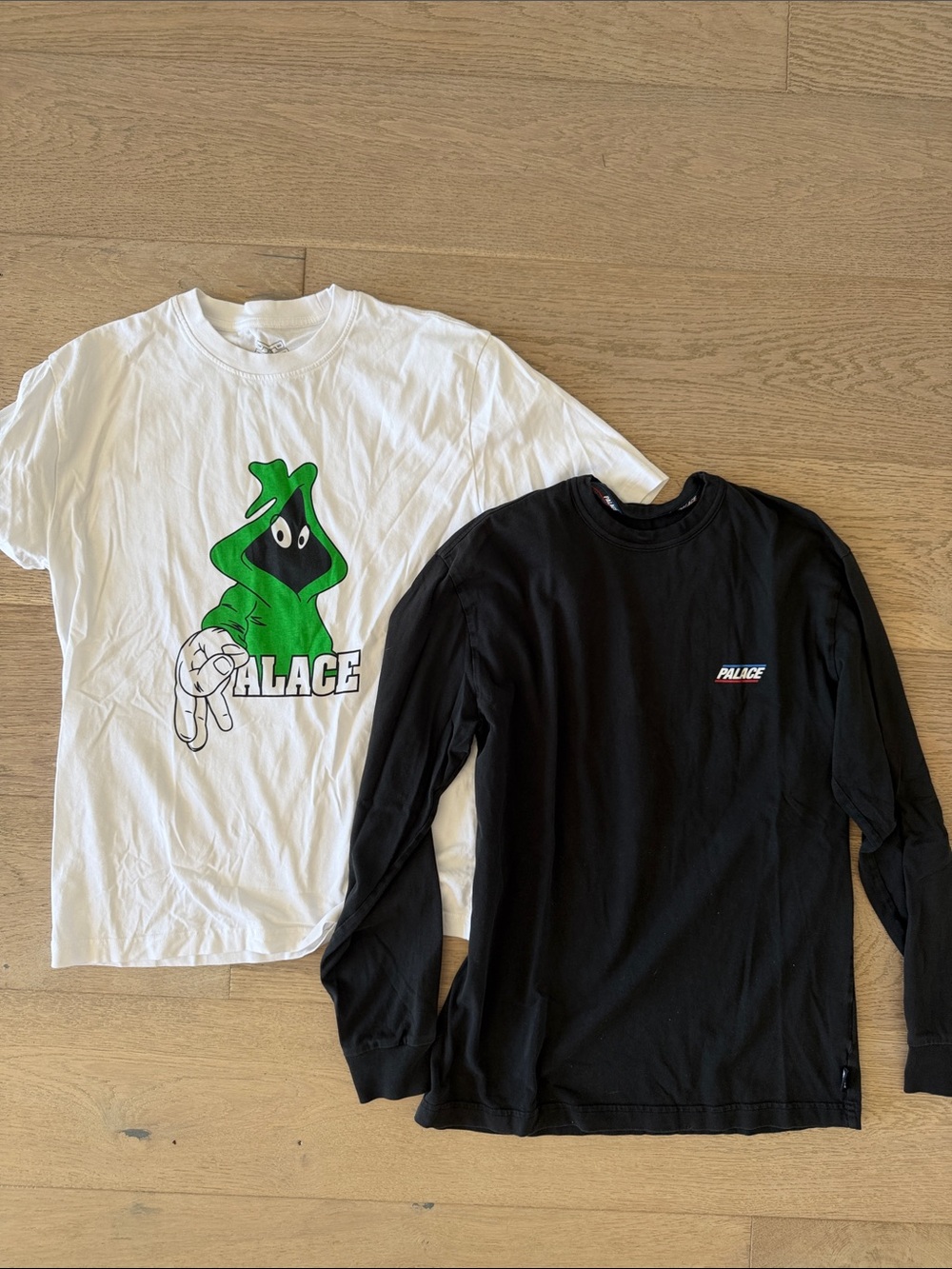 PALACE White Graphic Tee & Black Long Sleeve Logo Shirt
